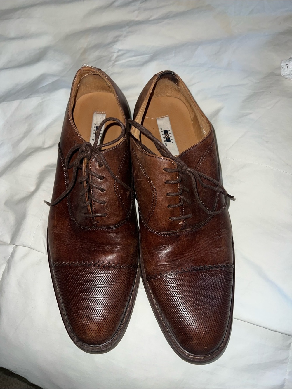 Joseph Abboud Brown Perforated Cap-Toe Leather Oxfords